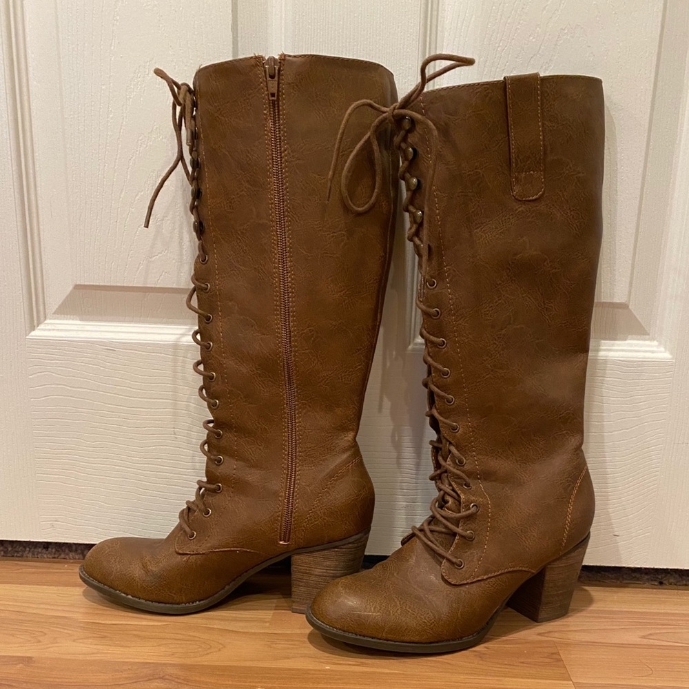 Brown lace up boots